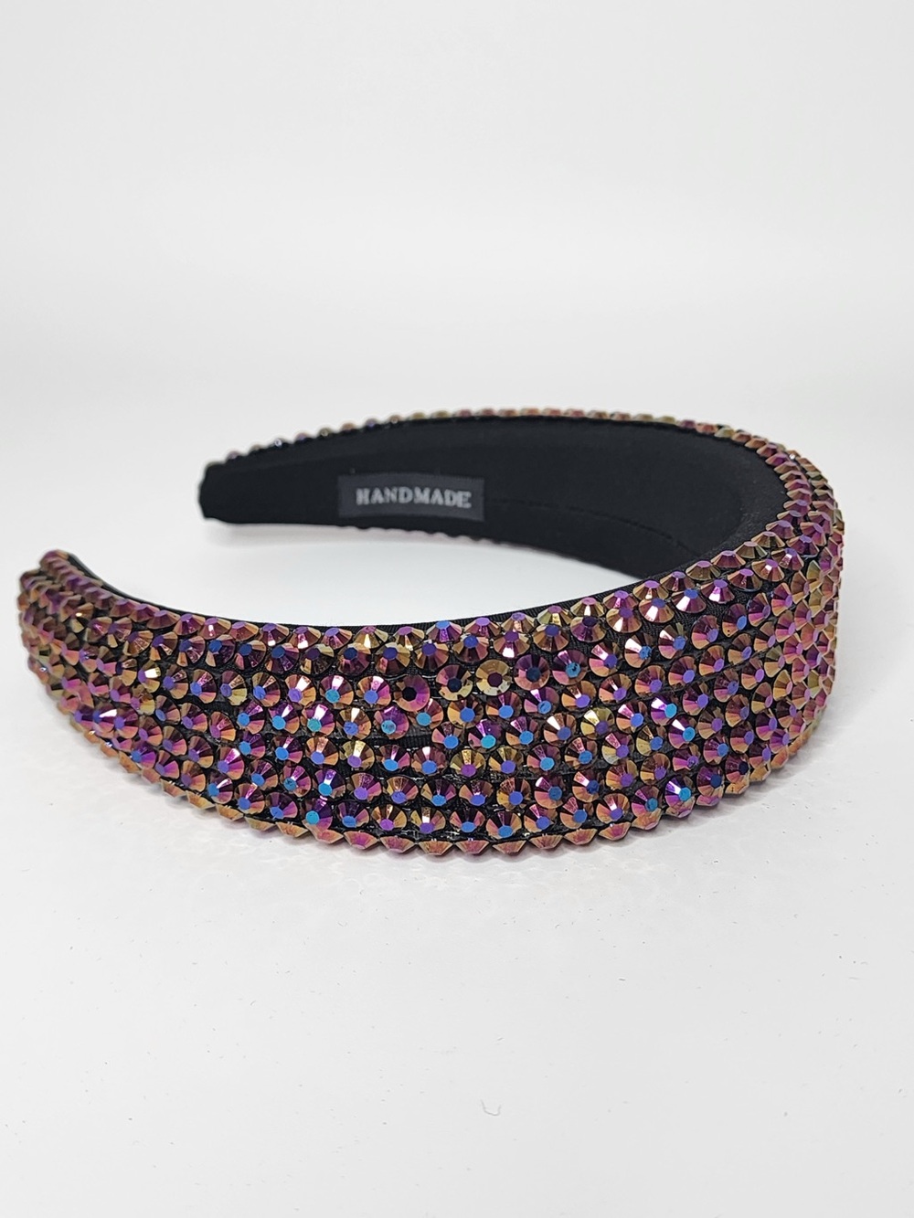 608. Handmade Iridescent Crystal Padded Headband - Purple/Gold